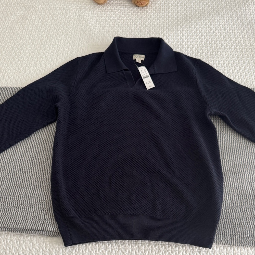 J. Crew Men's Knit Long Sleeve Blue Polo Sweater